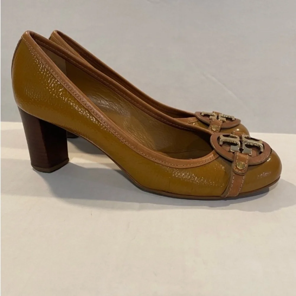 Tory Burch Brown Leather Block Heel Pumps